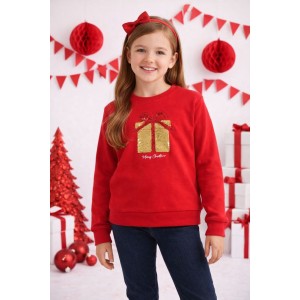 Bluză flaușată pentru fete I Do roșie cu paiete reversibile și mânecă lungă, 4.5682TI23RO